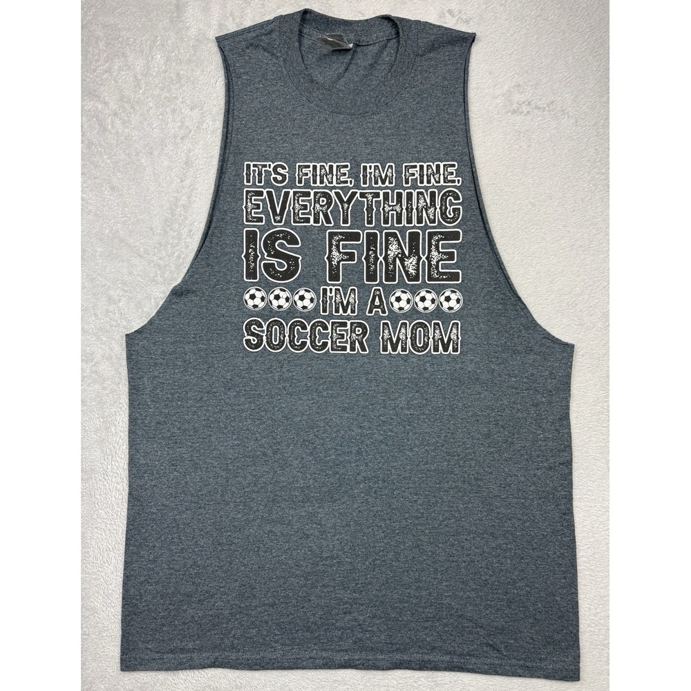 Gildan Heavy Cotton Women's M Gray Sleeveless Crew Neck Soccer Mom Graphic Tee